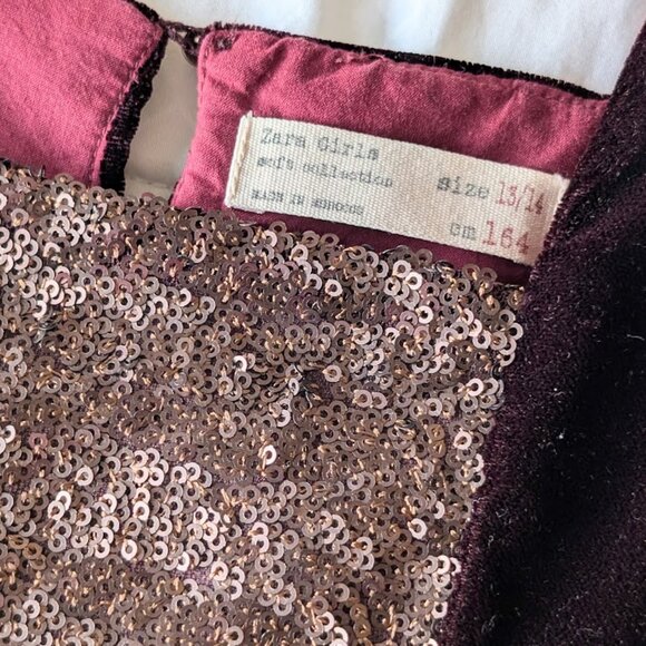 Zara Girls velvet dress with gold sequin Size: 13/14 - Picture 3 of 8